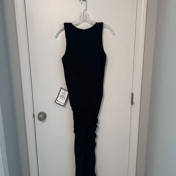 Betsy & Adam Black Ruched V-Neck Maxi Dress